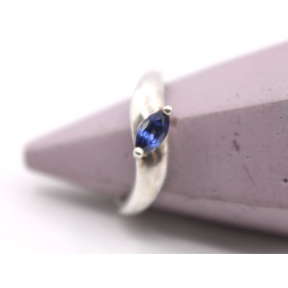Sterling Silver Marquise Cut Sapphire Ring Size 5 Elegant Design Fine Jewelry - Picture 2 of 8